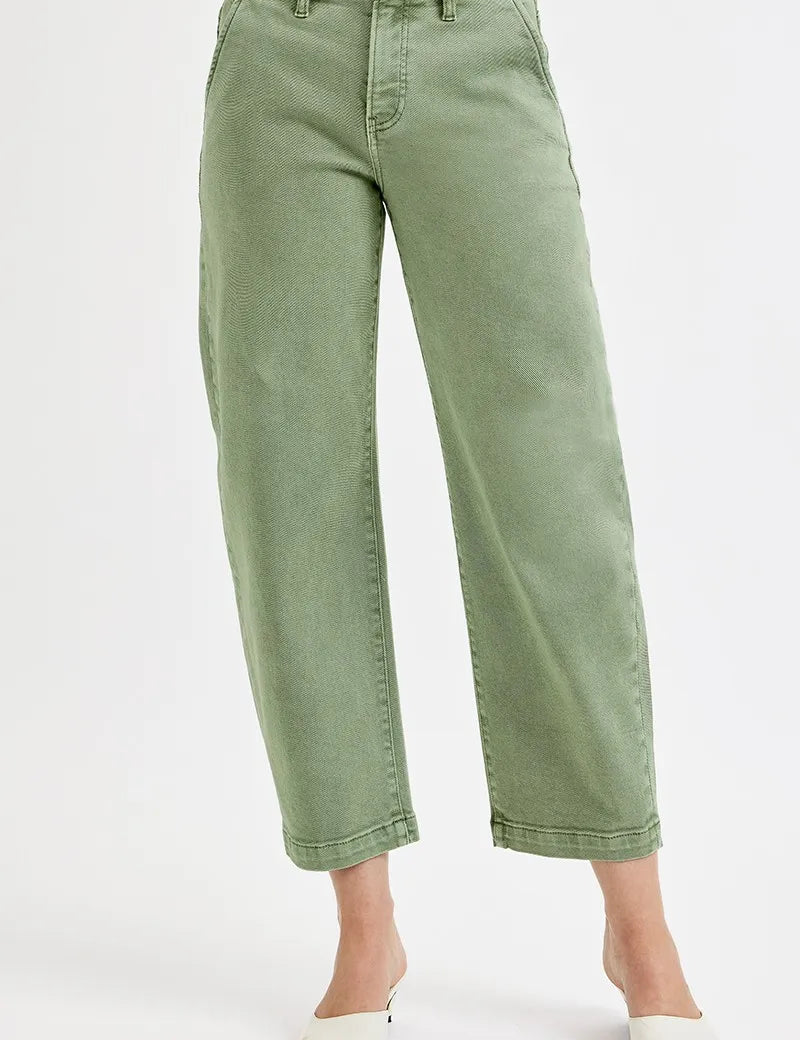 RISEN Full Size Tummy Control High Rise Crop Barrel Jeans Plus Size | Daverri Fashions