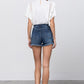 HIGH WAIST WITH LACE LINING TRIM SHORTS Denim Shorts