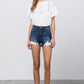 HIGH WAIST WITH LACE LINING TRIM SHORTS Denim Shorts