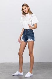 HIGH WAIST WITH LACE LINING TRIM SHORTS | Denim Shorts Daverri Fashions