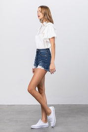 HIGH WAIST WITH LACE LINING TRIM SHORTS | Denim Shorts Daverri Fashions