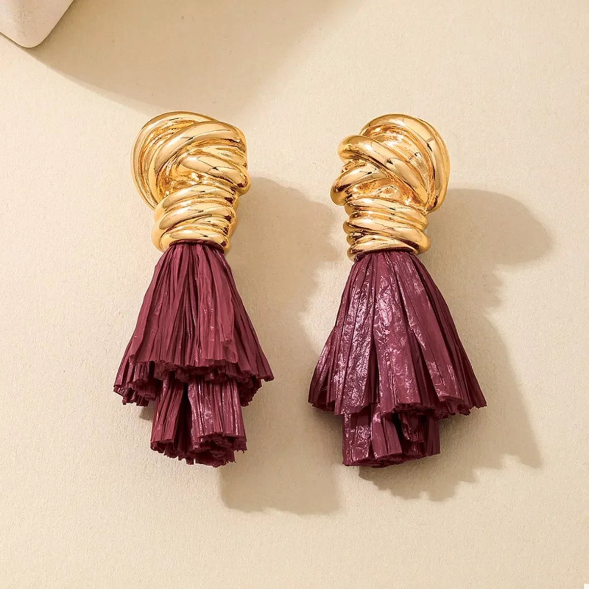 Golden Wire Wrapped Tassel Drop Earrings - DAVERRI FASHIONS