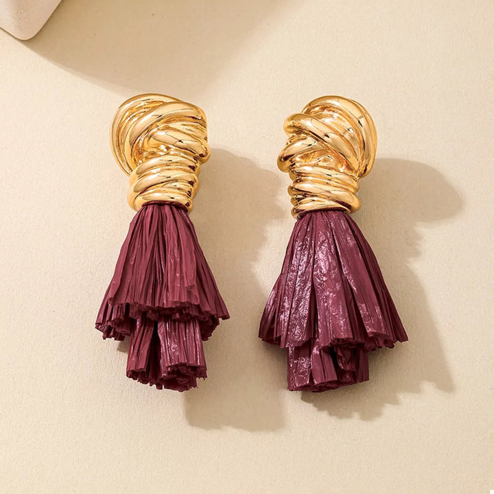 Golden Wire Wrapped Tassel Drop Earrings | Earrings Daverri Fashions