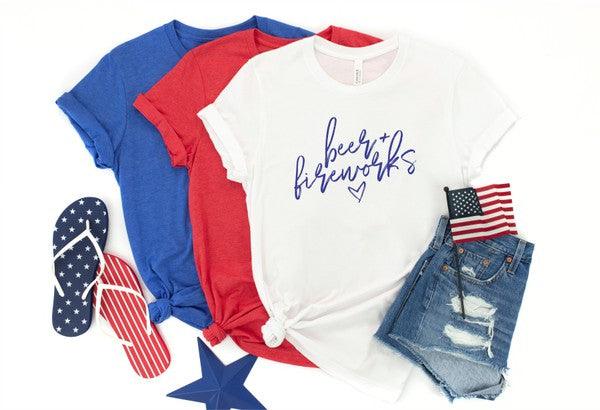 Beer and Fireworks Crew Neck Softstyle Tee Patriotic Clothing