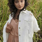 Distressed White Denim Jacket - DAVERRI FASHIONS