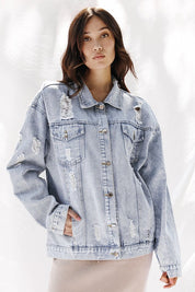Distressed White Denim Jacket | Denim Jackets Daverri Fashions