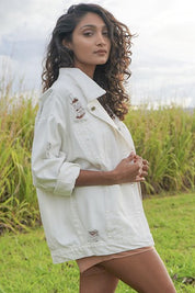 white Distressed White Denim Jacket | Denim Jackets Daverri Fashions