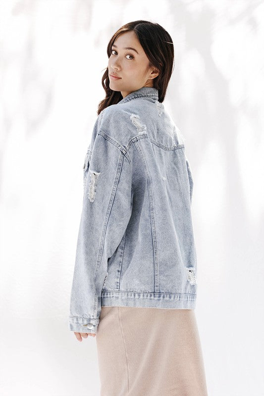 Distressed White Denim Jacket | Denim Jackets Daverri Fashions