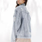 Distressed White Denim Jacket - DAVERRI FASHIONS