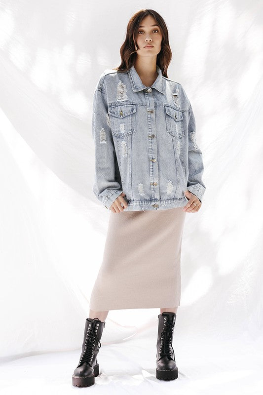 Distressed White Denim Jacket | Denim Jackets Daverri Fashions