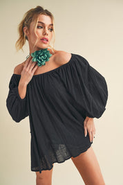 Aemi + Co Off-Shoulder Balloon Sleeve Blouse Black Blouses