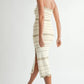 MABLE Contrast Striped Crochet Knit Midi Dress