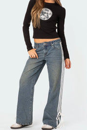 Side Striped Loose Fit Jeans | Jeans Daverri Fashions