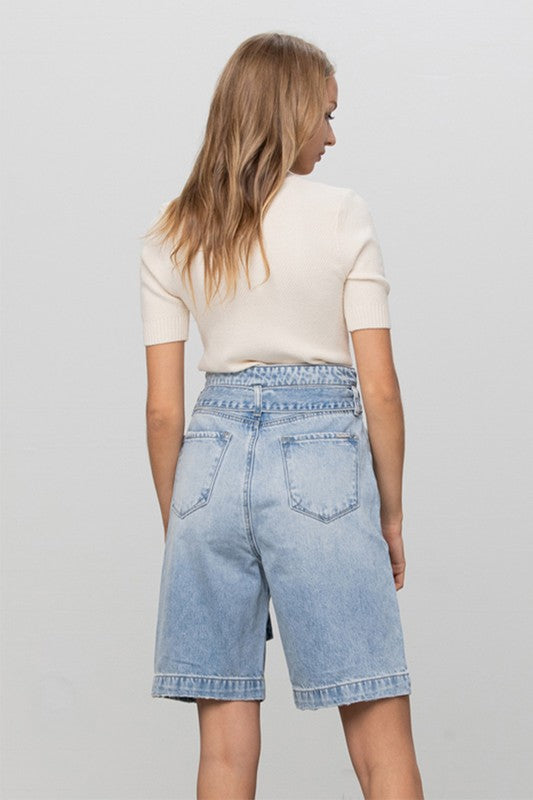 Self Belted Bermuda Denim Shorts Shorts