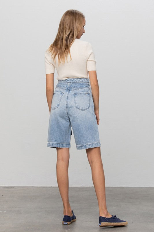 Self Belted Bermuda Denim Shorts Shorts