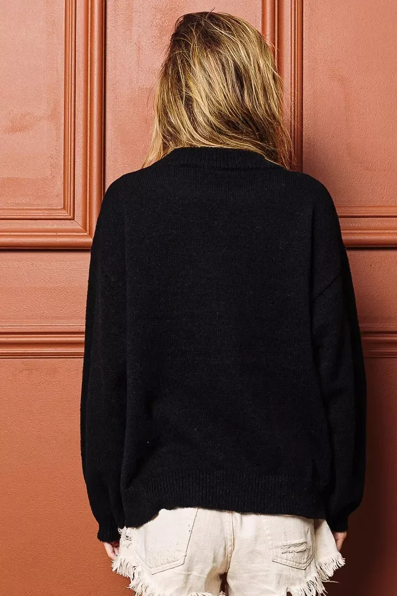 BiBi Tinsel Lettering Christmas Sweater - DAVERRI FASHIONS