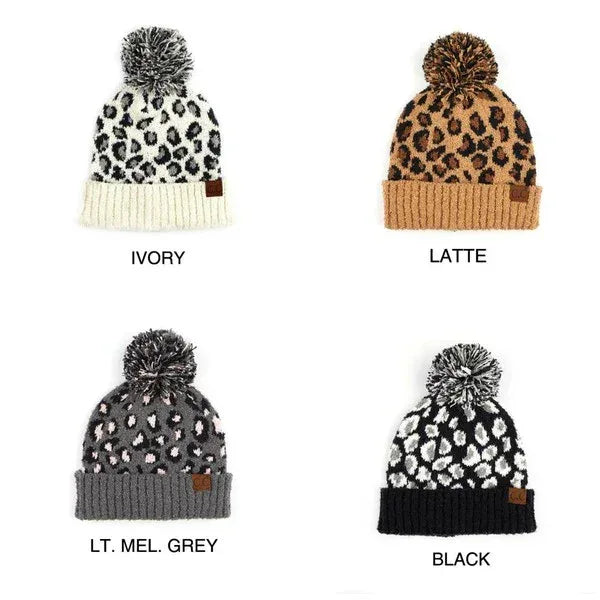 CC Leopard Pom Beanie - DAVERRI FASHIONS