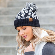 Black OneSize CC Leopard Pom Beanie | Daverri Fashions
