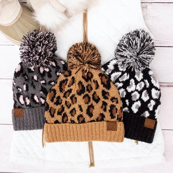 CC Leopard Pom Beanie - DAVERRI FASHIONS