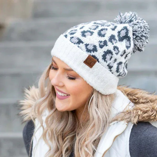 CC Leopard Pom Beanie - DAVERRI FASHIONS