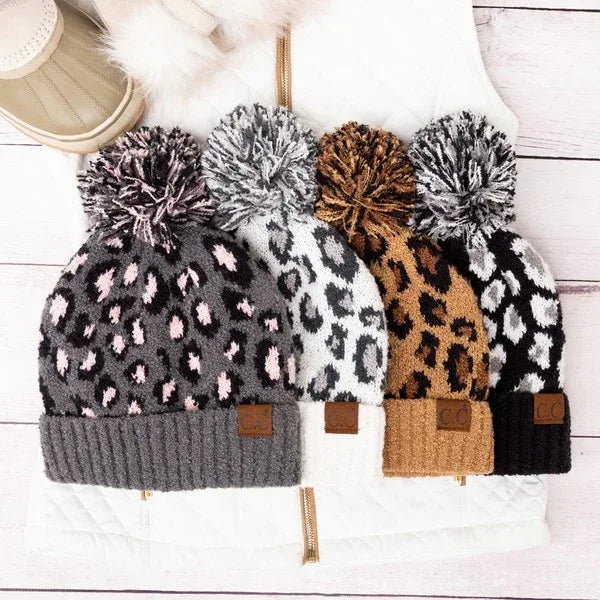 CC Leopard Pom Beanie - DAVERRI FASHIONS