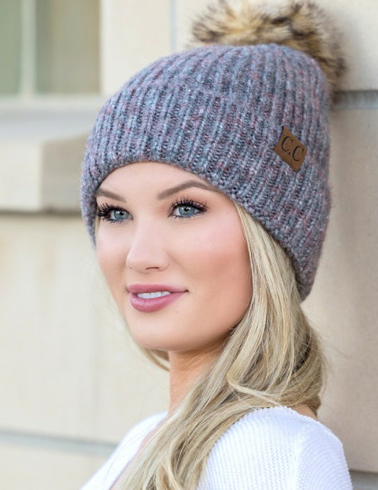 Dk Gray OneSize CC Cozy Marled Pom Beanie | Daverri Fashions