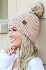 Sand OneSize CC Cozy Marled Pom Beanie | Daverri Fashions