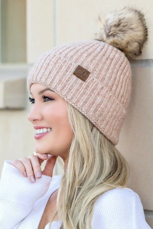 Sand OneSize CC Cozy Marled Pom Beanie | Daverri Fashions
