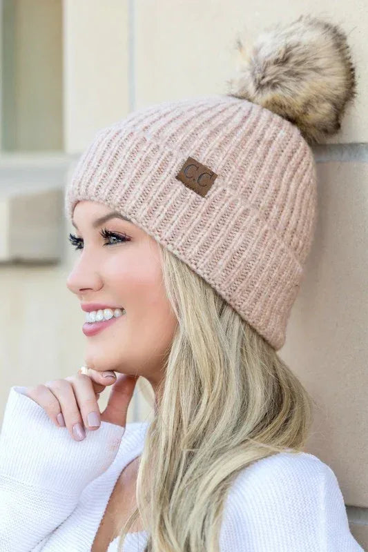 CC Cozy Marled Pom Beanie - DAVERRI FASHIONS