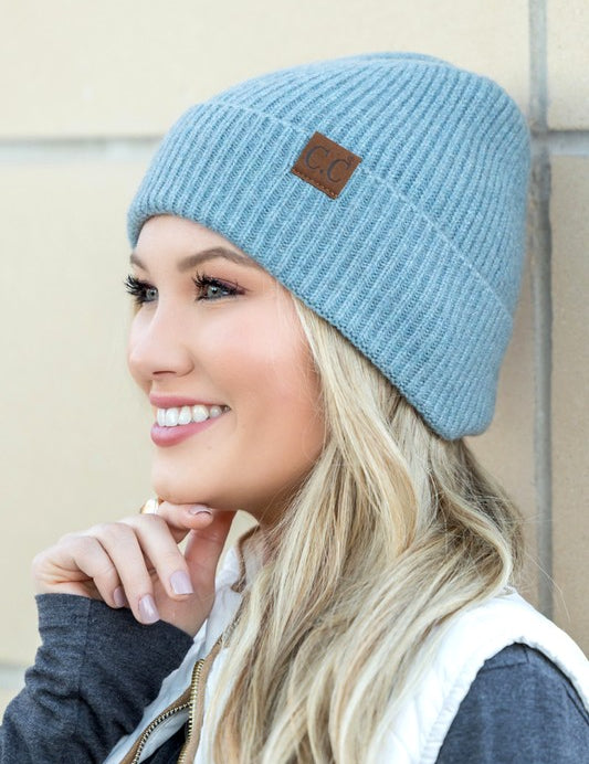 Steel Blue OneSize CC Fine Yarn Cuff Beanie | Daverri Fashions