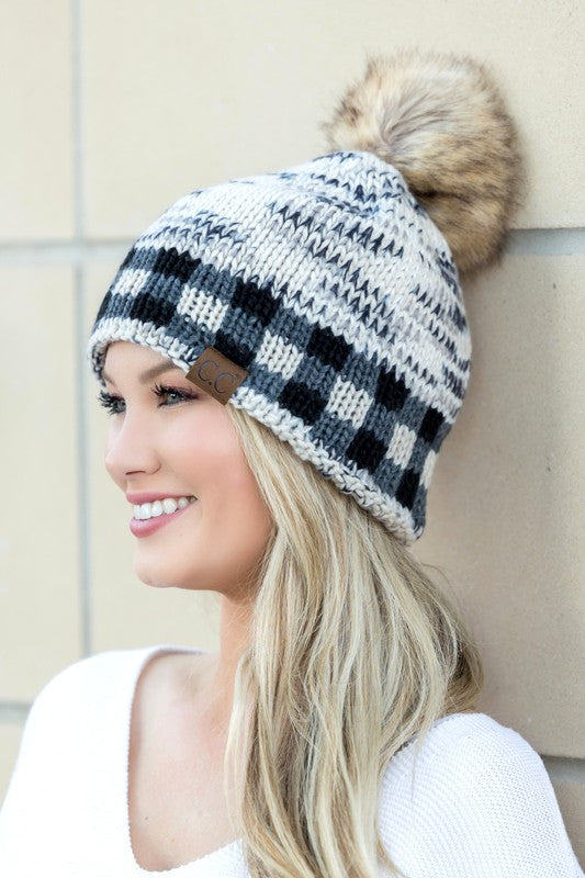 Ivory OneSize CC Buffalo Pom Beanie | Daverri Fashions