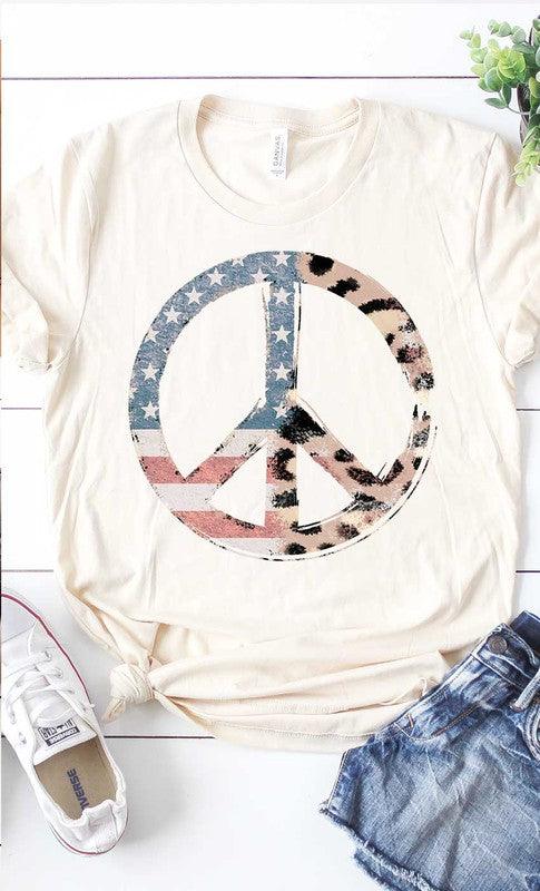 Distressed Vintage Flag Peace Sign Graphic Tee Cream Graphic Tees