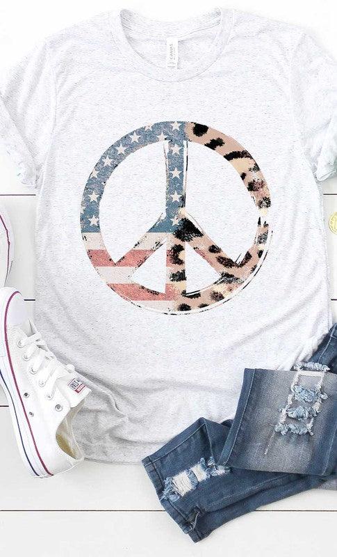 Distressed Vintage Flag Peace Sign Graphic Tee Ash Gray Graphic Tees