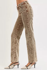 RISEN Tummy Control Mid Rise Straight Leg Corduroy Pants | Pants Daverri Fashions