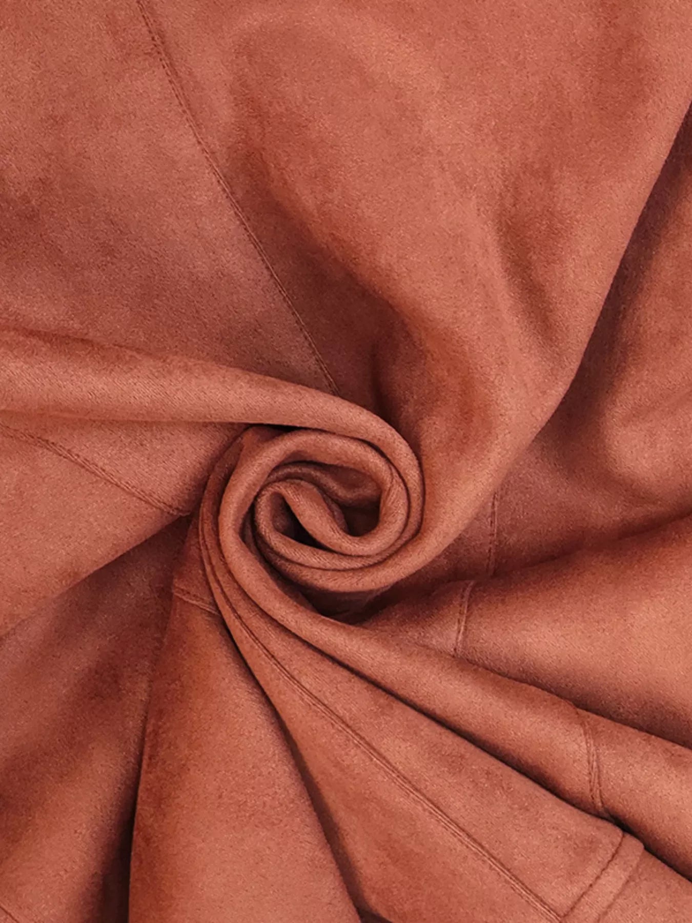 Rust-colored suede button-up lapel collar blazer with textured supple fabric