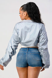 Metallic Crop Top Bomber Jacket Jackets