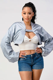 Metallic Crop Top Bomber Jacket Jackets