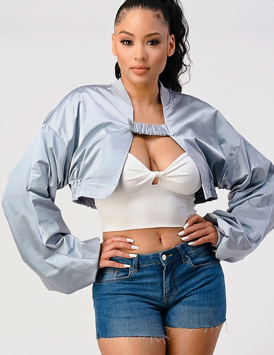 Metallic Crop Top Bomber Jacket Jackets