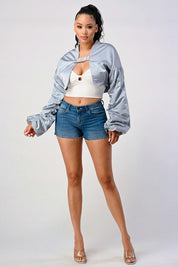 Metallic Crop Top Bomber Jacket Jackets