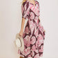 Umgee Full Size Printed Notched Puff Sleeve Midi Dress Plus Size