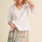 Aemi + Co Side Slit Notched Ruffled Half Sleeve Blouse Blouses