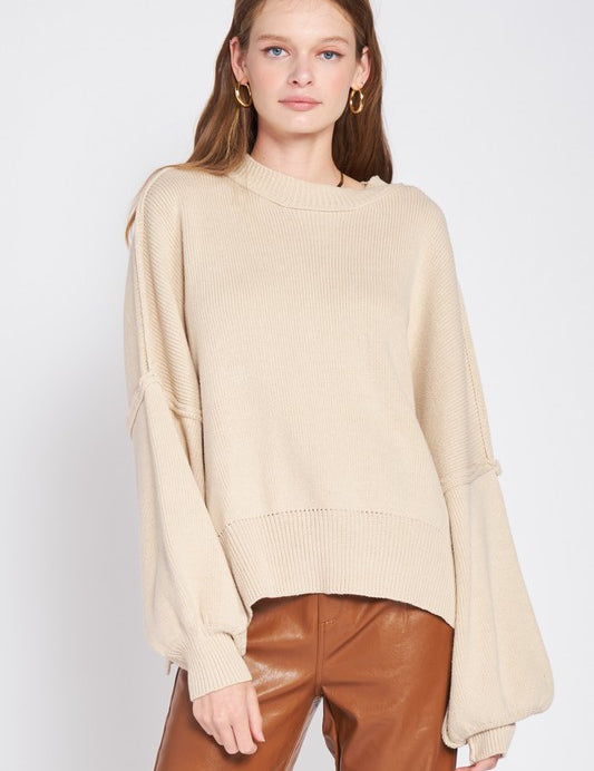 Oversized Long Sleeved Side Slit Sweater ECRU Tops