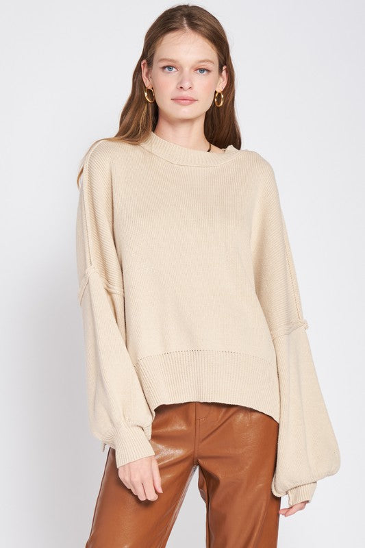 Oversized Long Sleeved Side Slit Sweater ECRU Tops