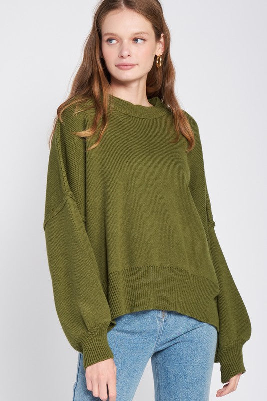 Oversized Long Sleeved Side Slit Sweater Tops