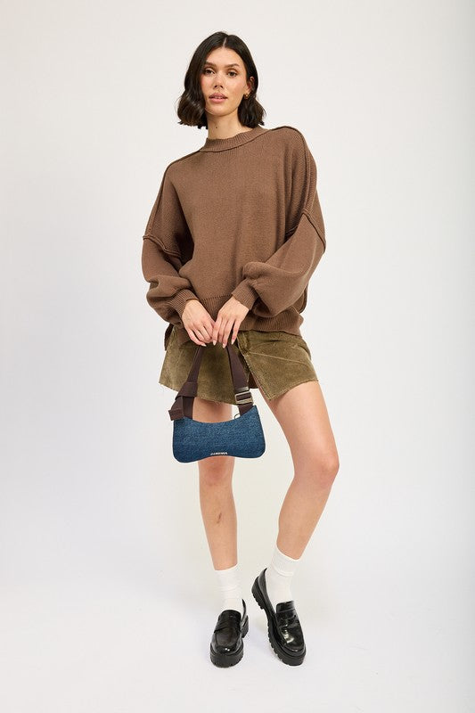 Oversized Long Sleeved Side Slit Sweater Tops