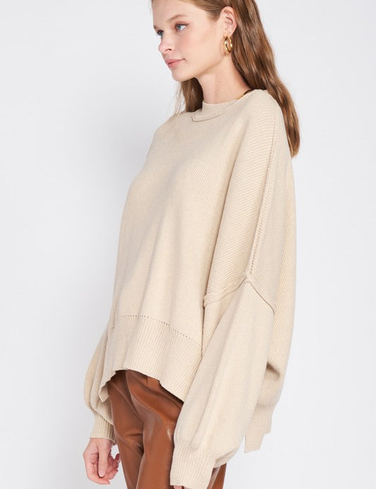 Oversized Long Sleeved Side Slit Sweater Tops