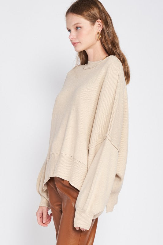 Oversized Long Sleeved Side Slit Sweater Tops