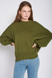 Oversized Long Sleeved Side Slit Sweater GREEN Tops