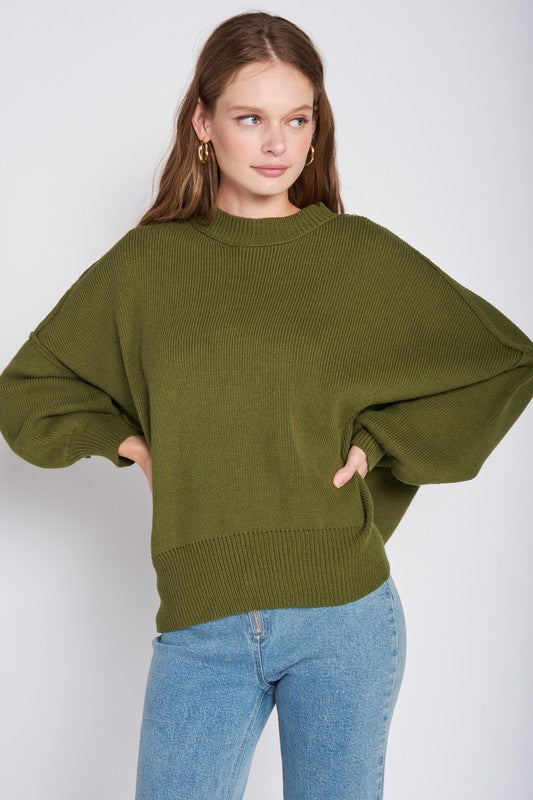 Oversized Long Sleeved Side Slit Sweater GREEN Sweaters