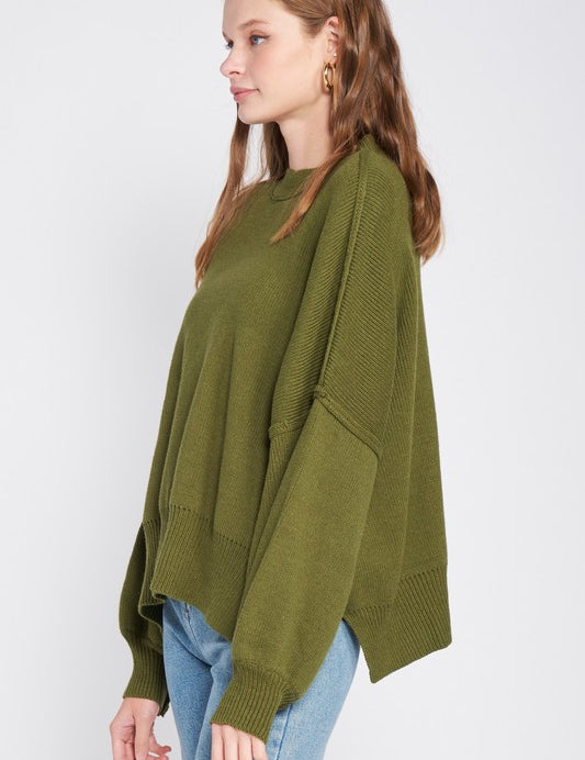 Oversized Long Sleeved Side Slit Sweater Tops